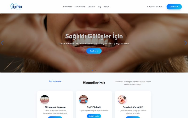 Diş Hekimi Web Sitesi Tasarımı örnek ekran