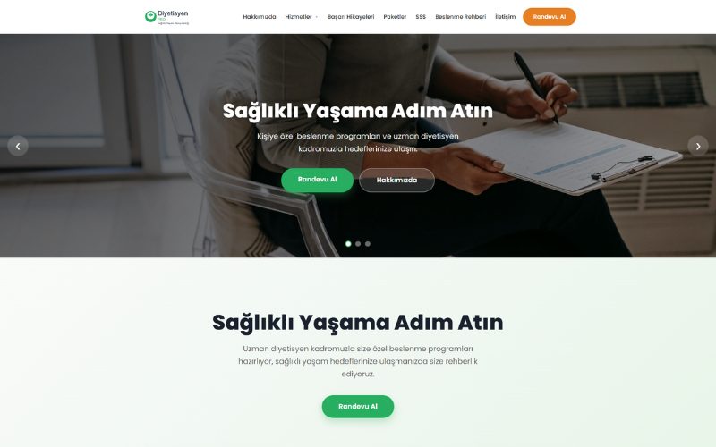 Diyetisyen Web Sitesi Tasarımı örnek ekran