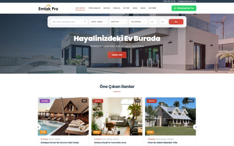 Profesyonel Emlak Web Sitesi Tasarımı ve Portföy Yönetimi örnek ekran