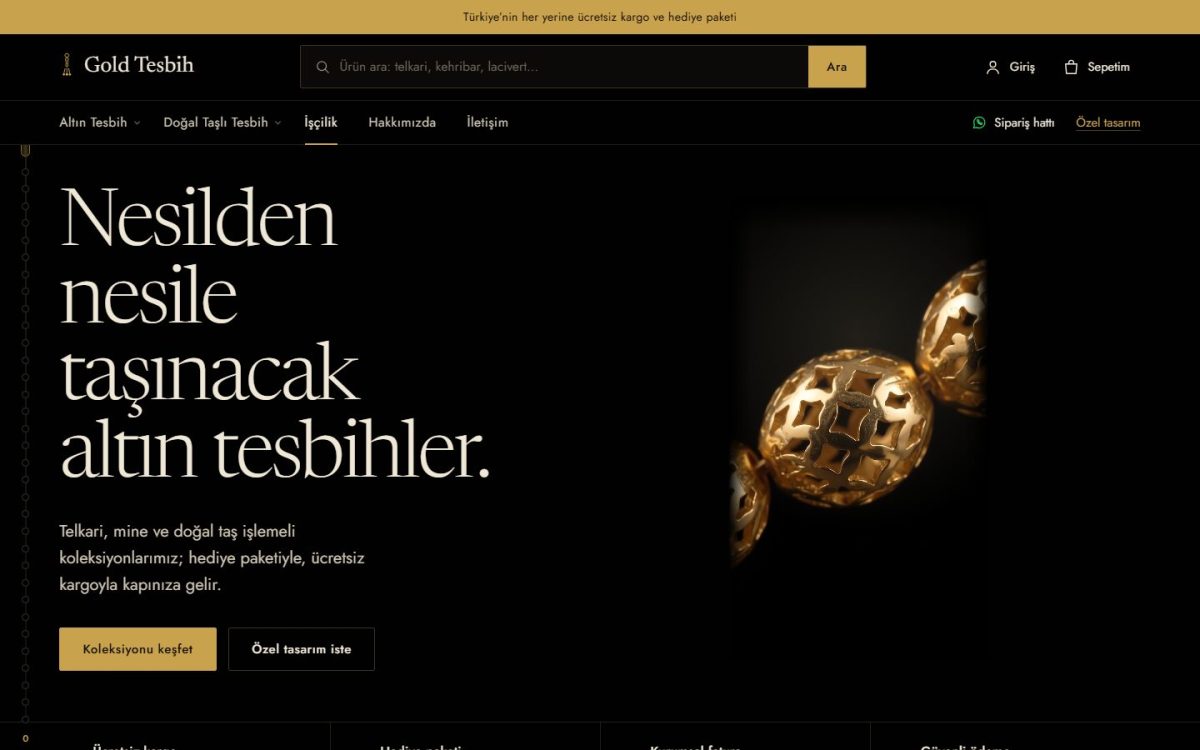 Gold Tesbih web sitesi ana sayfası