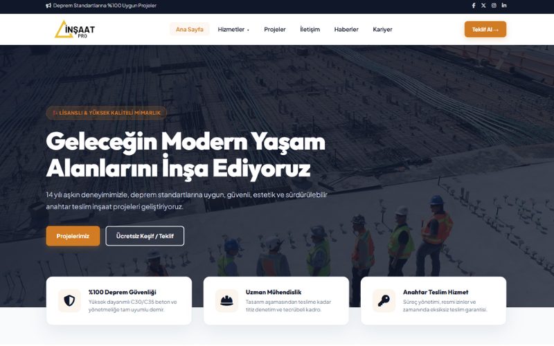 İnşaat Firması Web Sitesi Tasarımı örnek ekran