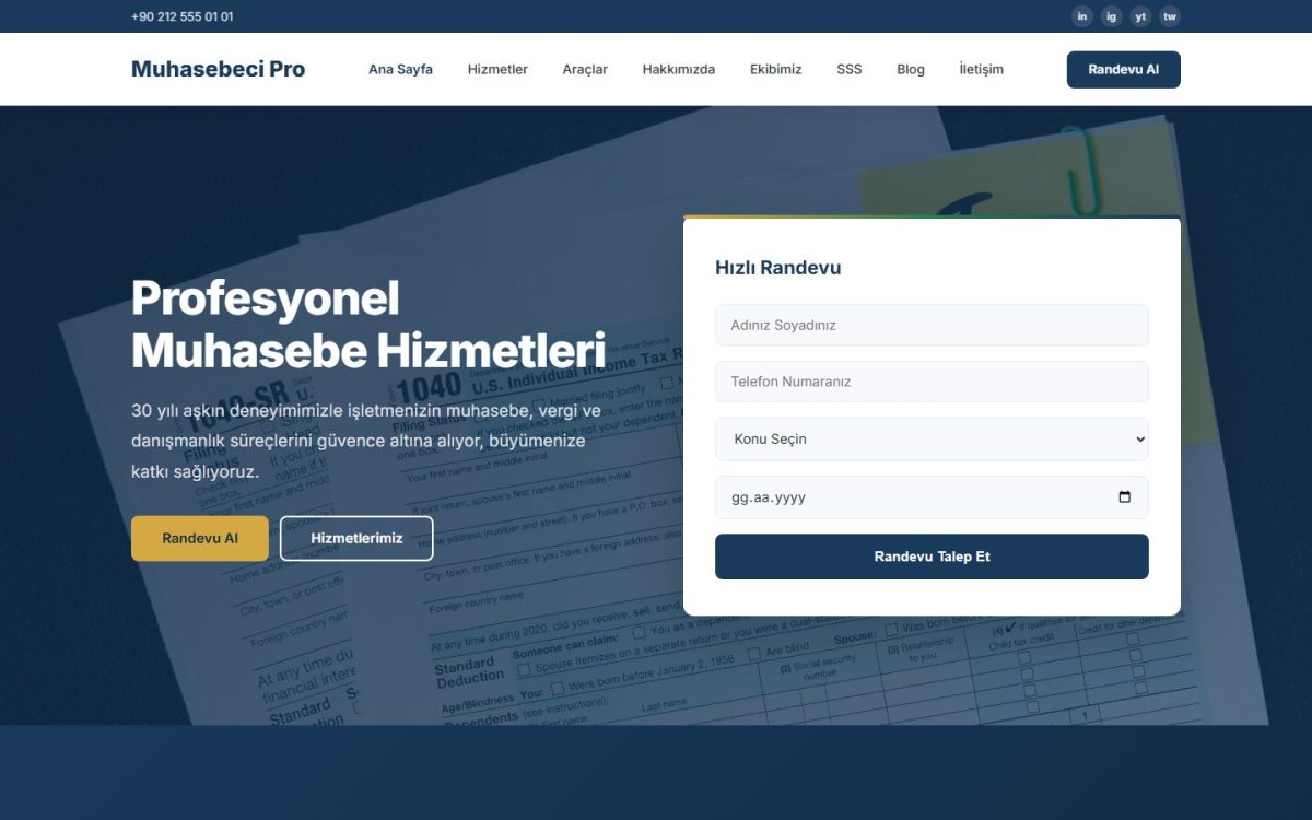Mali Müşavir ve Muhasebe Web Sitesi Tasarımı örnek ekran