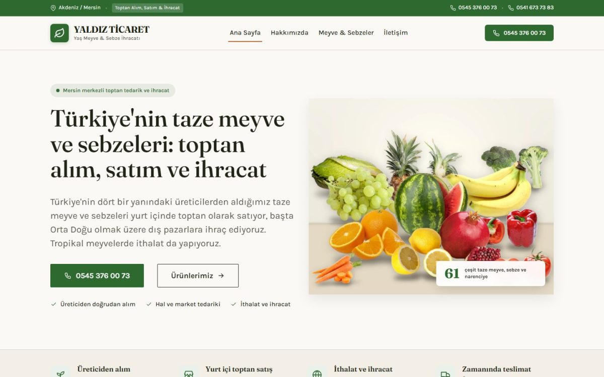 Yaldız Ticaret web sitesi